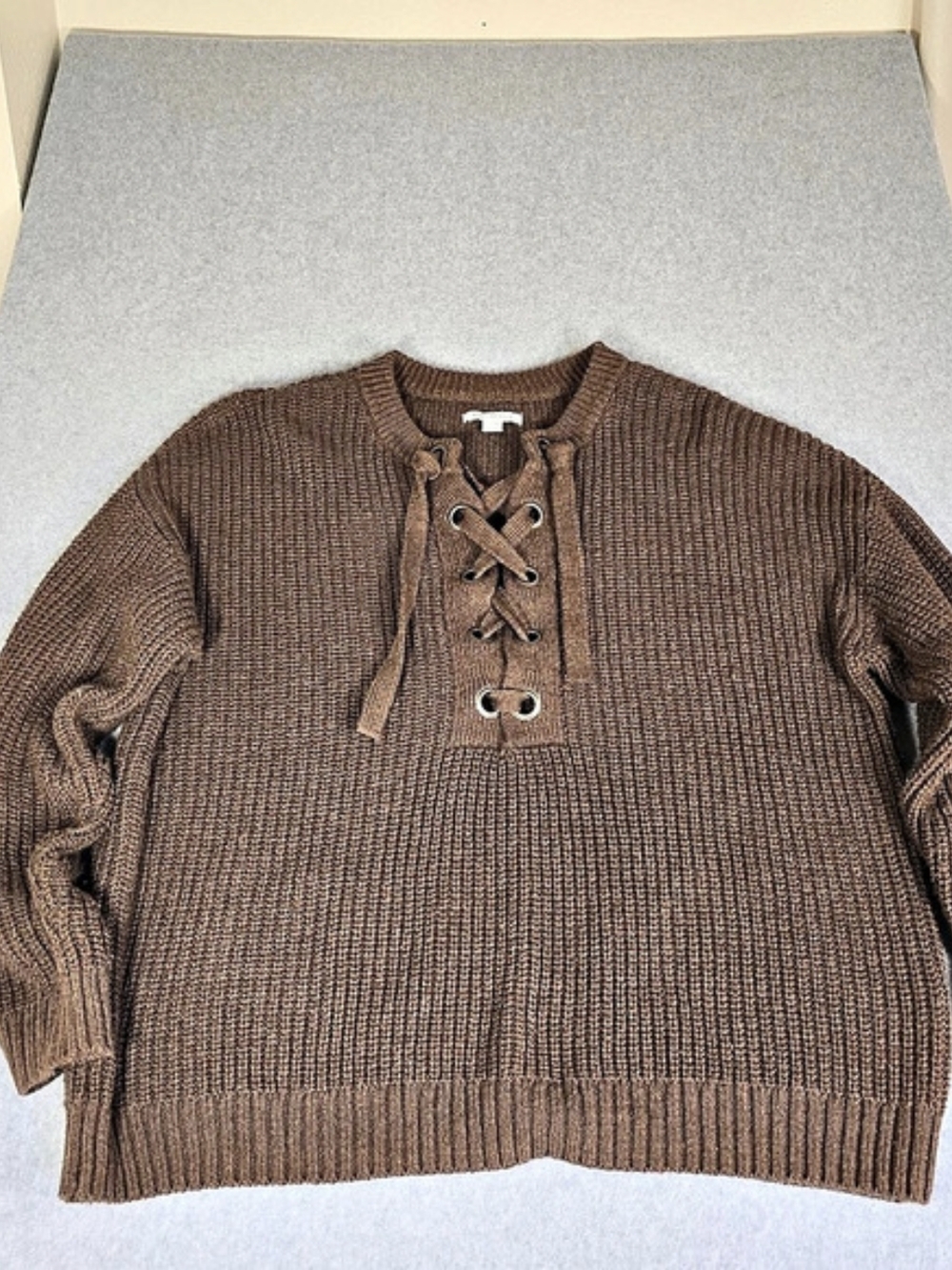 American Eagle Brown Chunky Knit Lace Up Sweater Small Oversized